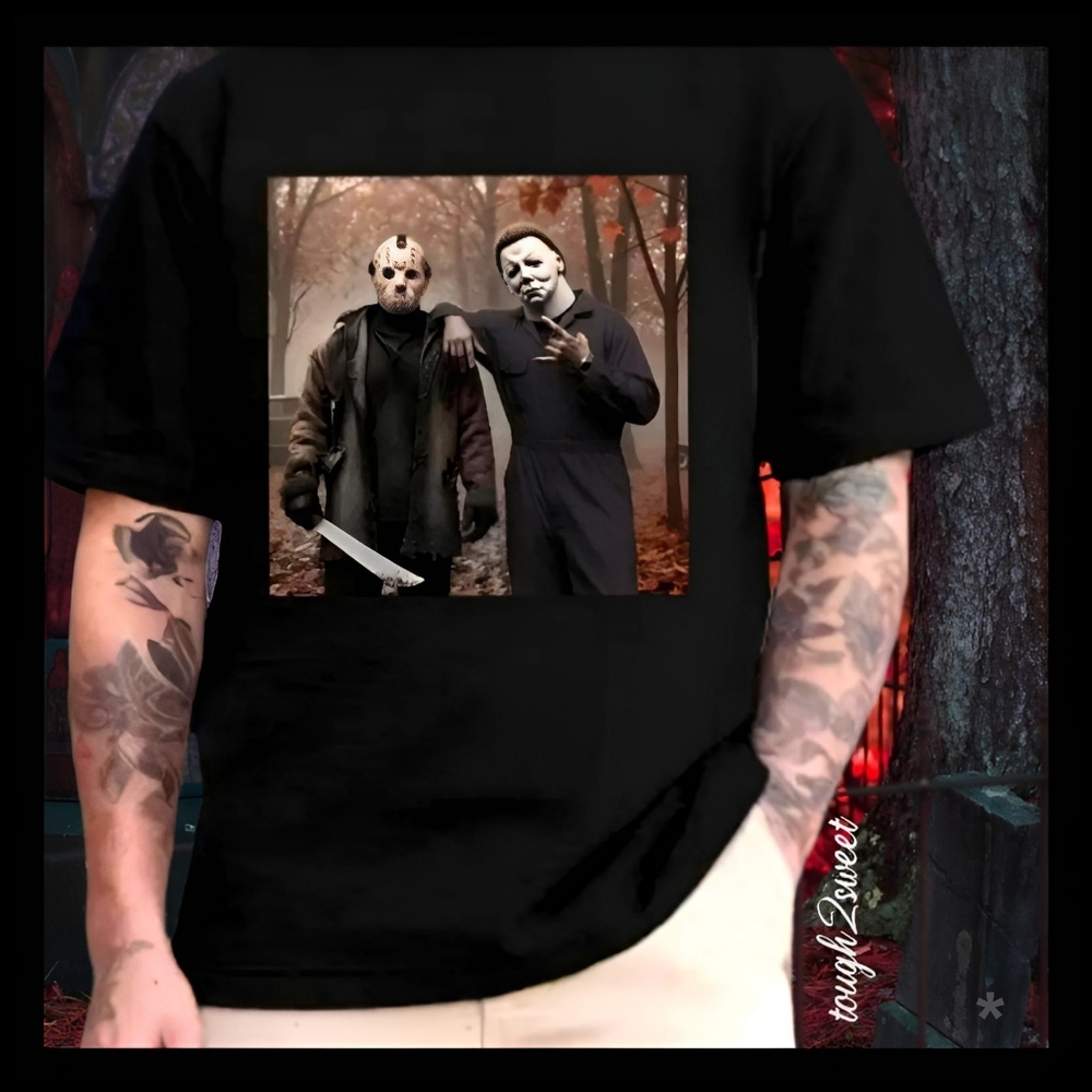 🆕️MICHAEL MYERS & JASON VOORHEES HALLOWEEN GRAPHIC HORROR MEN'S 2XL